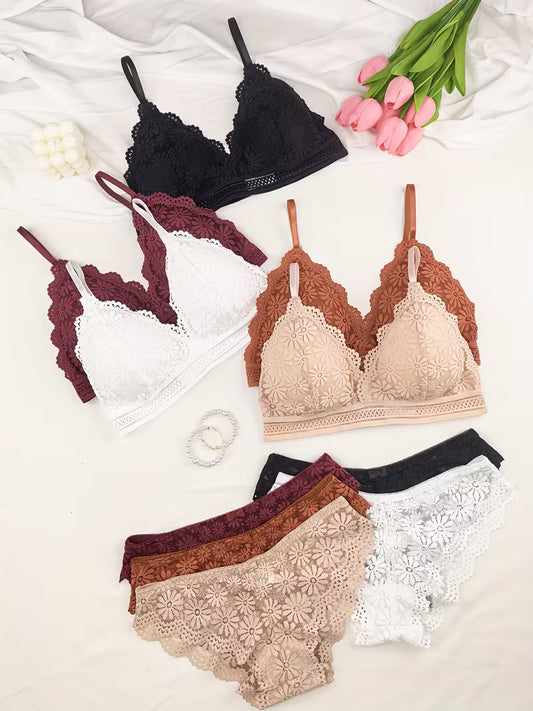 Pack of 5 Women's Bra & Panty Set – Soft Comfortable Everyday Lingerie Combo